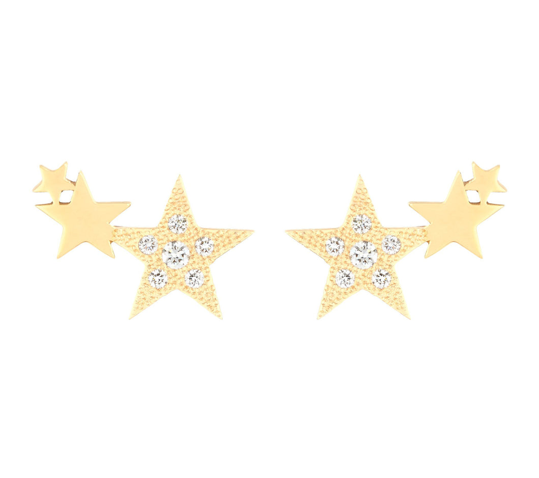 3 STARS STUDS WITH DIAMONDS - YELLOW GOLD